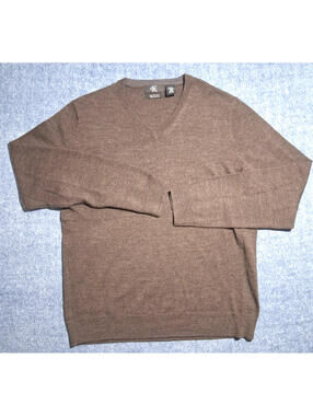 Calvin Klein Men's Medium, Brown 100% Wool V-Neck  Pullover Sweater